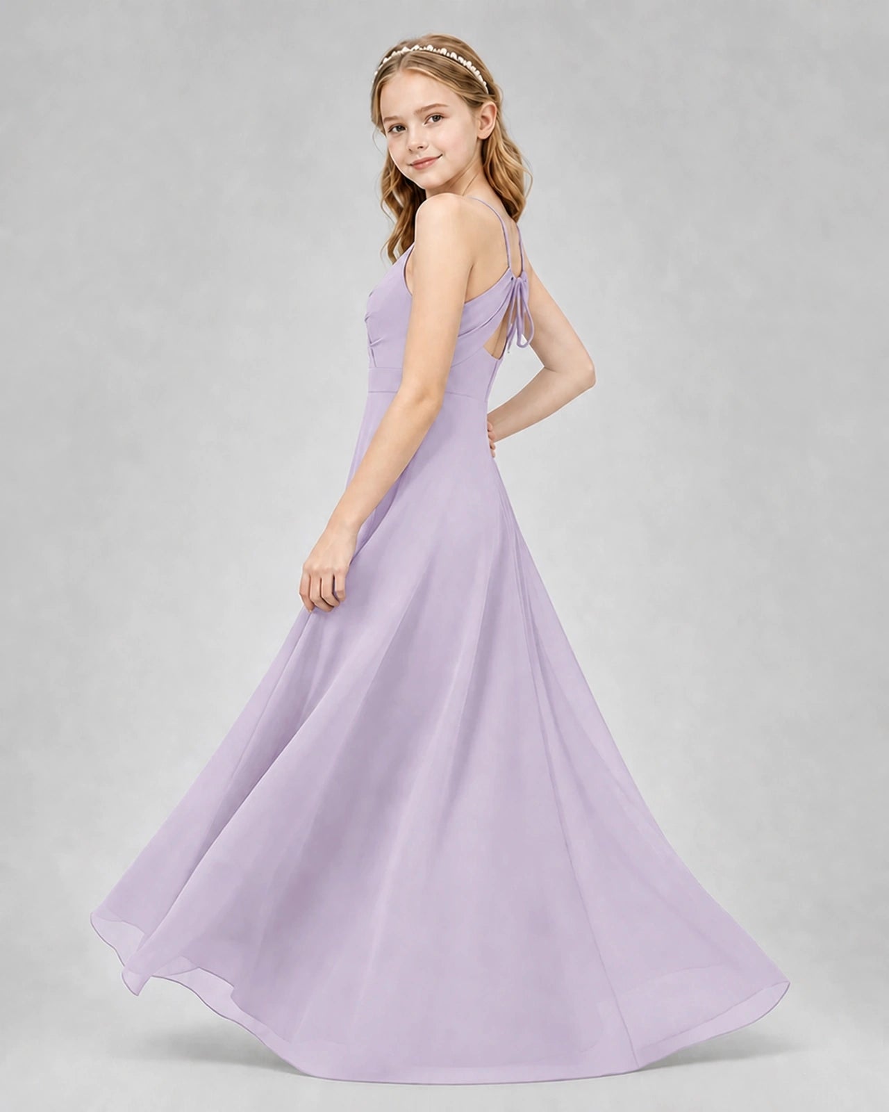 Dideyttawl Junior Bridesmaid Dress with Cutout Back and Criss-Cross Chiffon Skirt