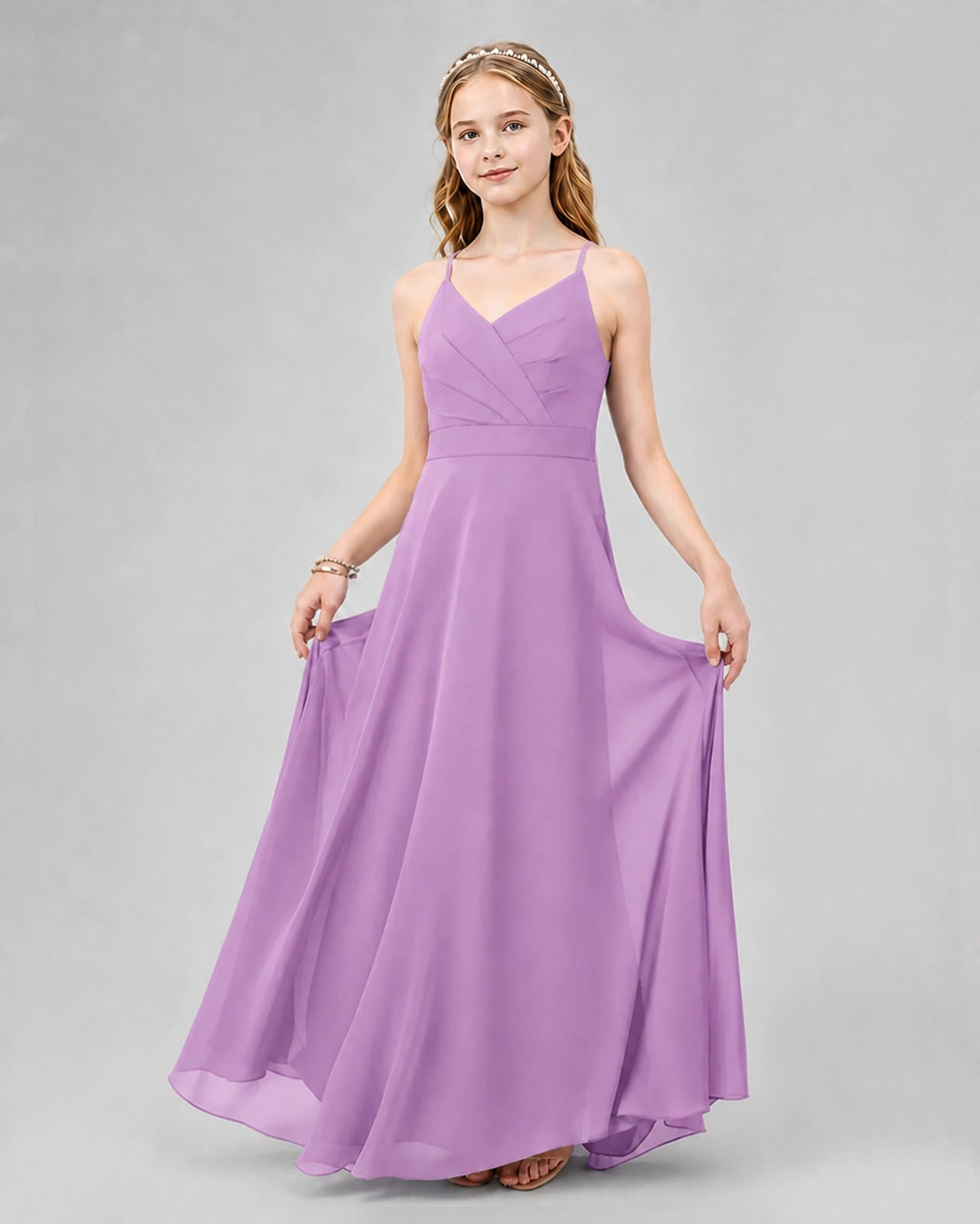 Dideyttawl Junior Bridesmaid Dress with Cutout Back and Criss-Cross Chiffon Skirt