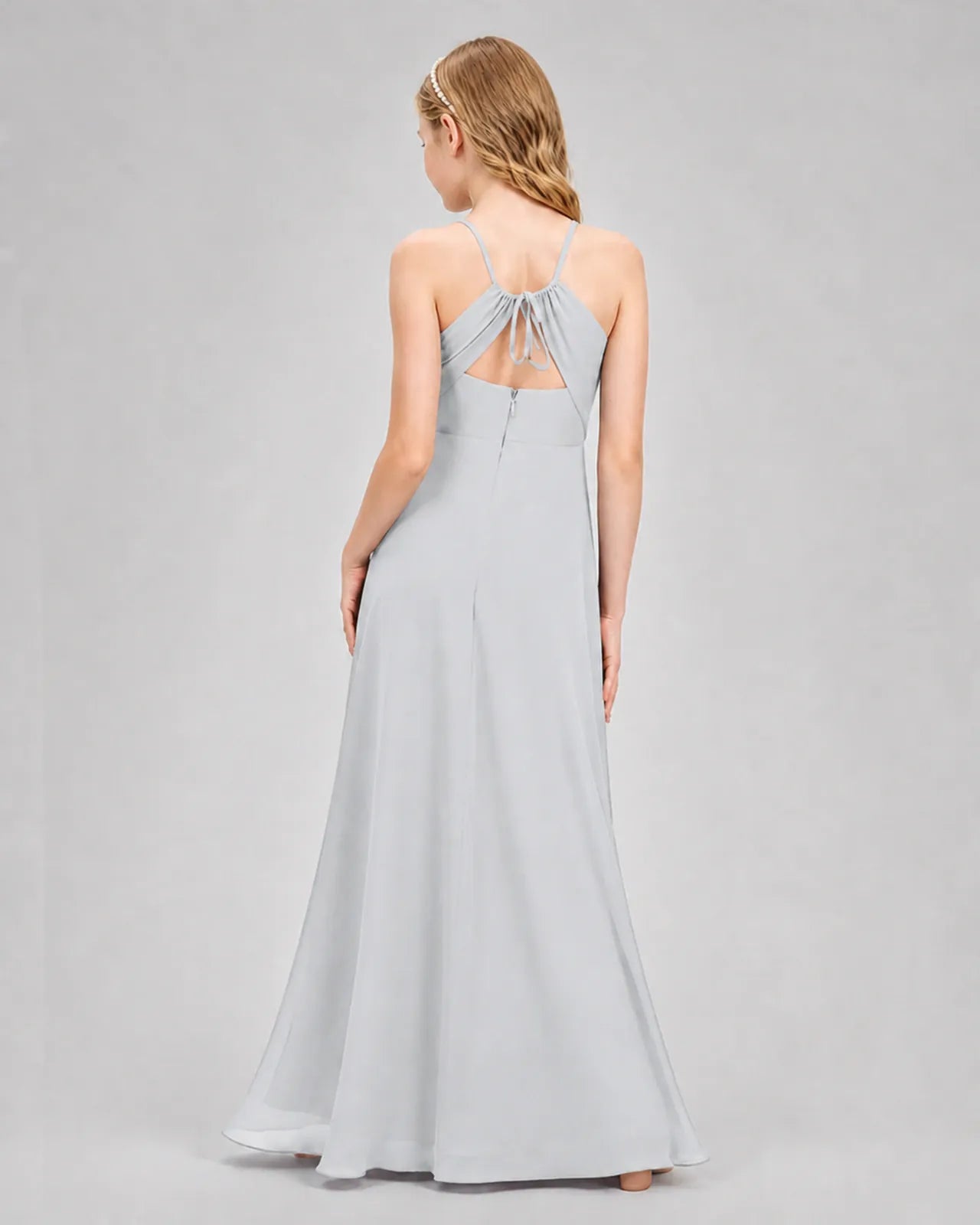 Mist Chiffon A-line Junior Bridesmaid Dress Back View
