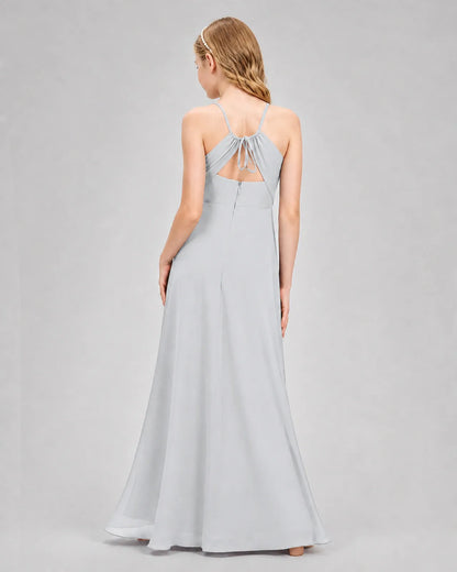 Mist Chiffon A-line Junior Bridesmaid Dress Back View