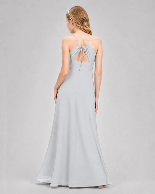 Mist Chiffon A-line Junior Bridesmaid Dress Back View