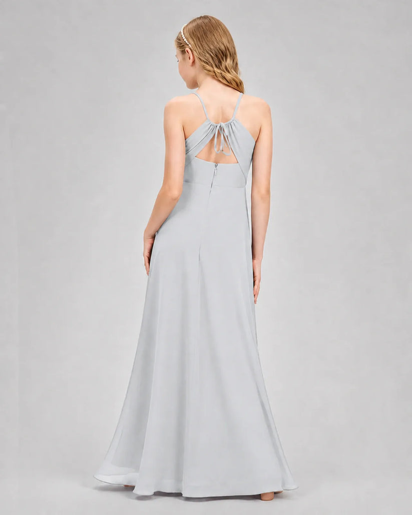 Mist Chiffon A-line Junior Bridesmaid Dress Back View