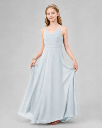 Dideyttawl Junior Bridesmaid Dress with Cutout Back and Criss-Cross Chiffon Skirt