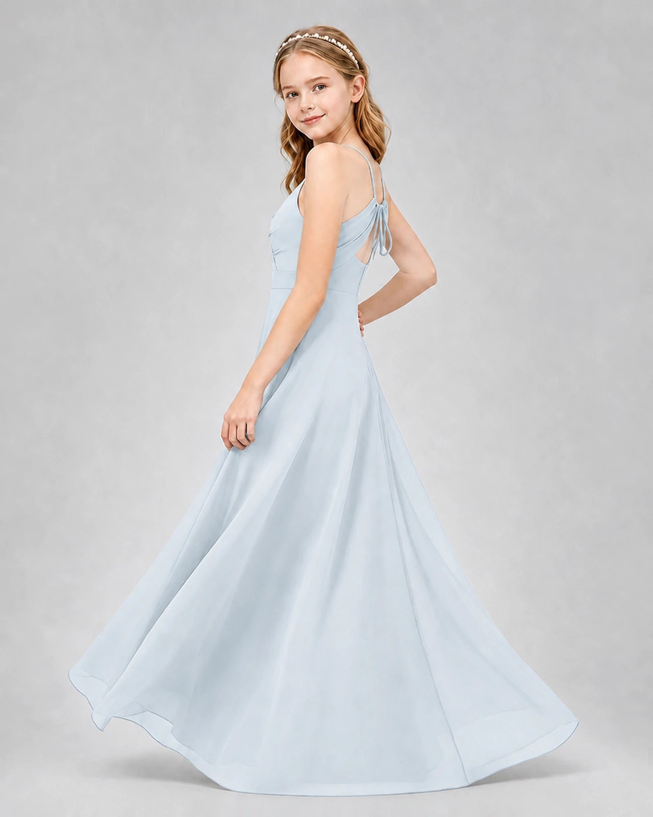 Dideyttawl Junior Bridesmaid Dress with Cutout Back and Criss-Cross Chiffon Skirt