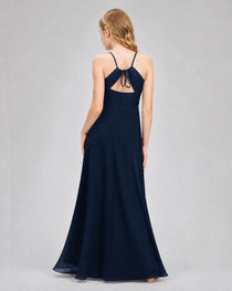 Dideyttawl Junior Bridesmaid Dress with Cutout Back and Criss-Cross Chiffon Skirt