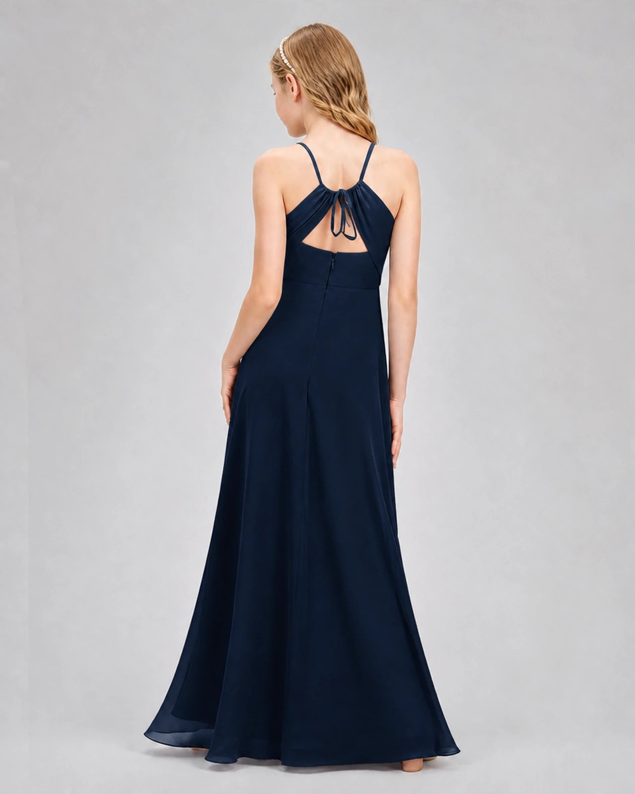 Dideyttawl Junior Bridesmaid Dress with Cutout Back and Criss-Cross Chiffon Skirt