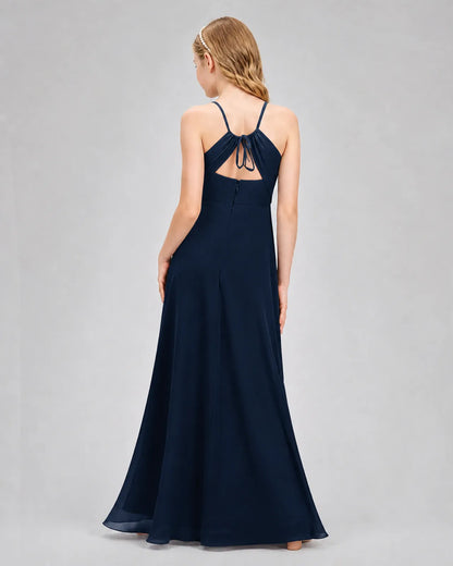 Navy Blue Chiffon A-line Junior Bridesmaid Dress Back View