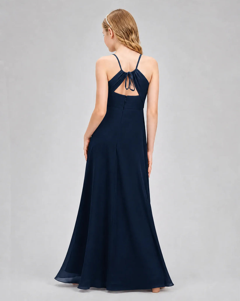 Navy Blue Chiffon A-line Junior Bridesmaid Dress Back View