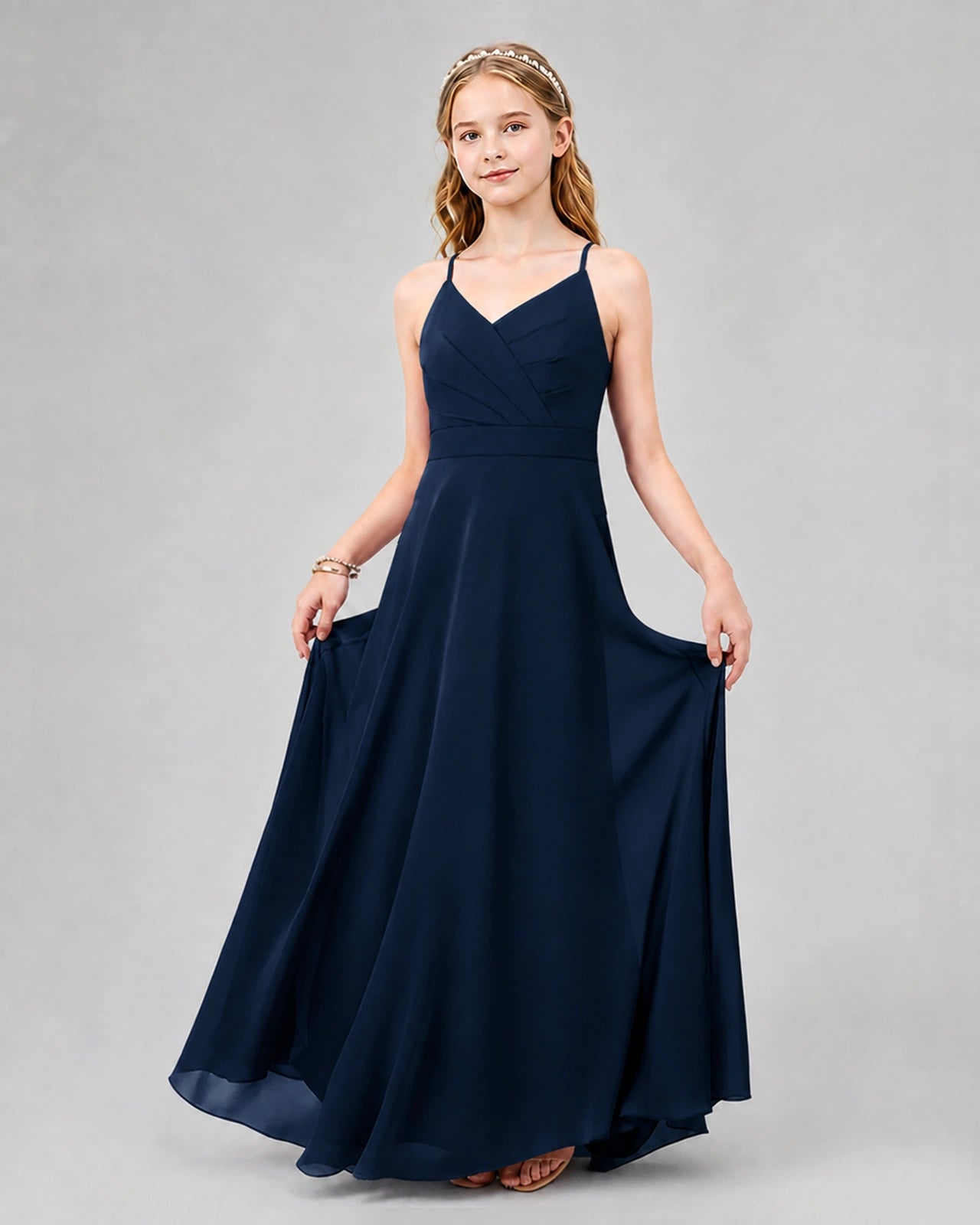 Dideyttawl Junior Bridesmaid Dress with Cutout Back and Criss-Cross Chiffon Skirt
