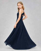 Navy Blue Chiffon A-line Junior Bridesmaid Dress Side View