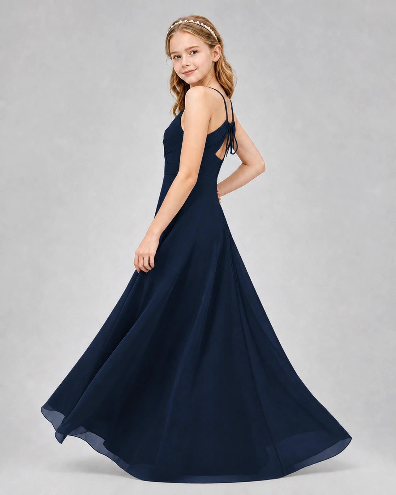 Dideyttawl Junior Bridesmaid Dress with Cutout Back and Criss-Cross Chiffon Skirt