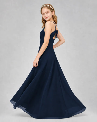 Navy Blue Chiffon A-line Junior Bridesmaid Dress Side View