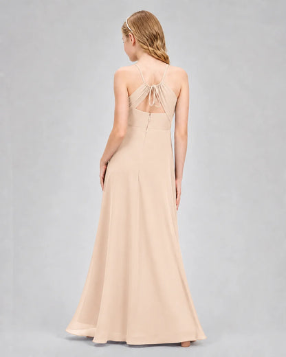 Peach Chiffon A-line Junior Bridesmaid Dress Back View