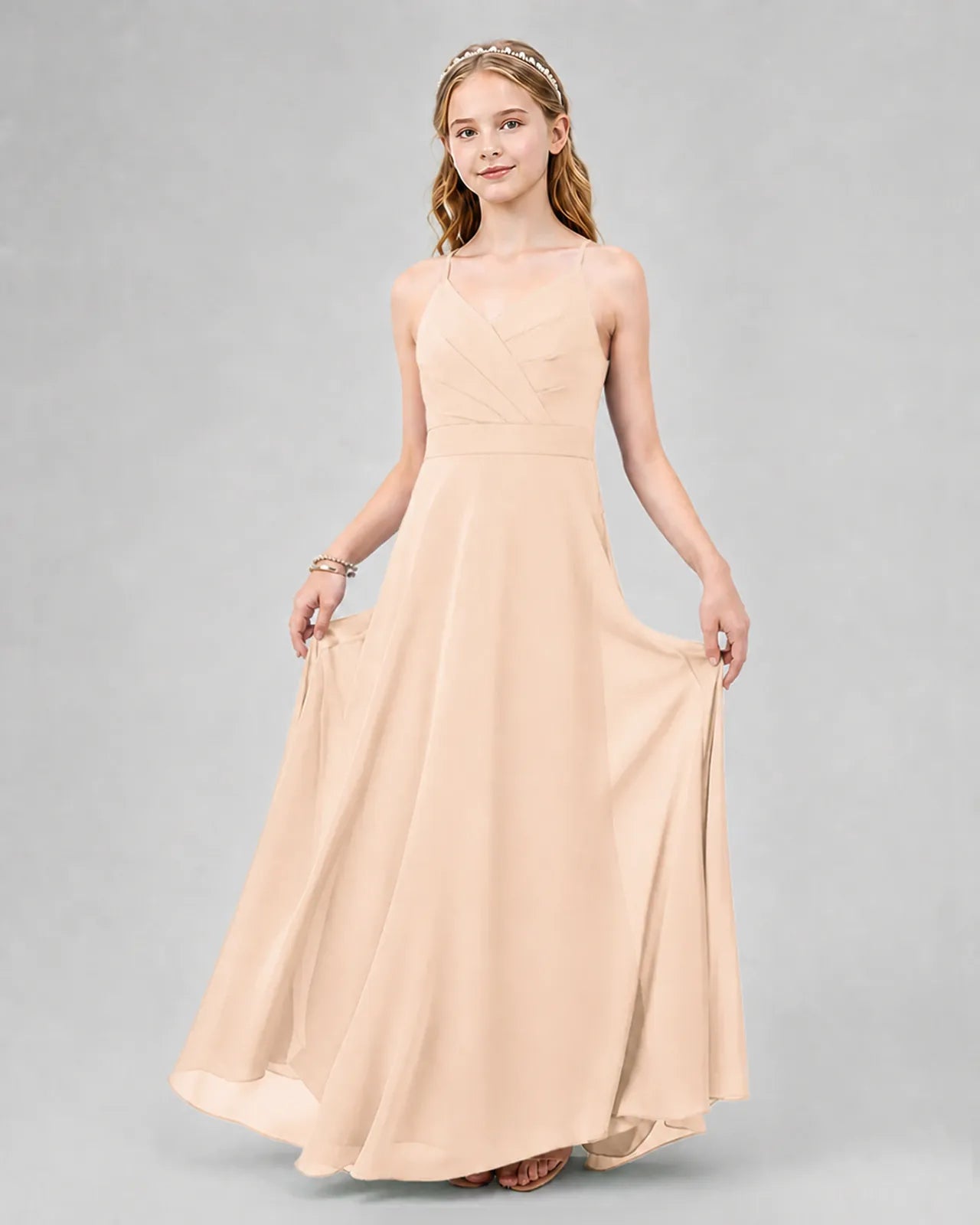 Peach Chiffon A-line Junior Bridesmaid Dress Front View