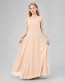 Dideyttawl Junior Bridesmaid Dress with Cutout Back and Criss-Cross Chiffon Skirt