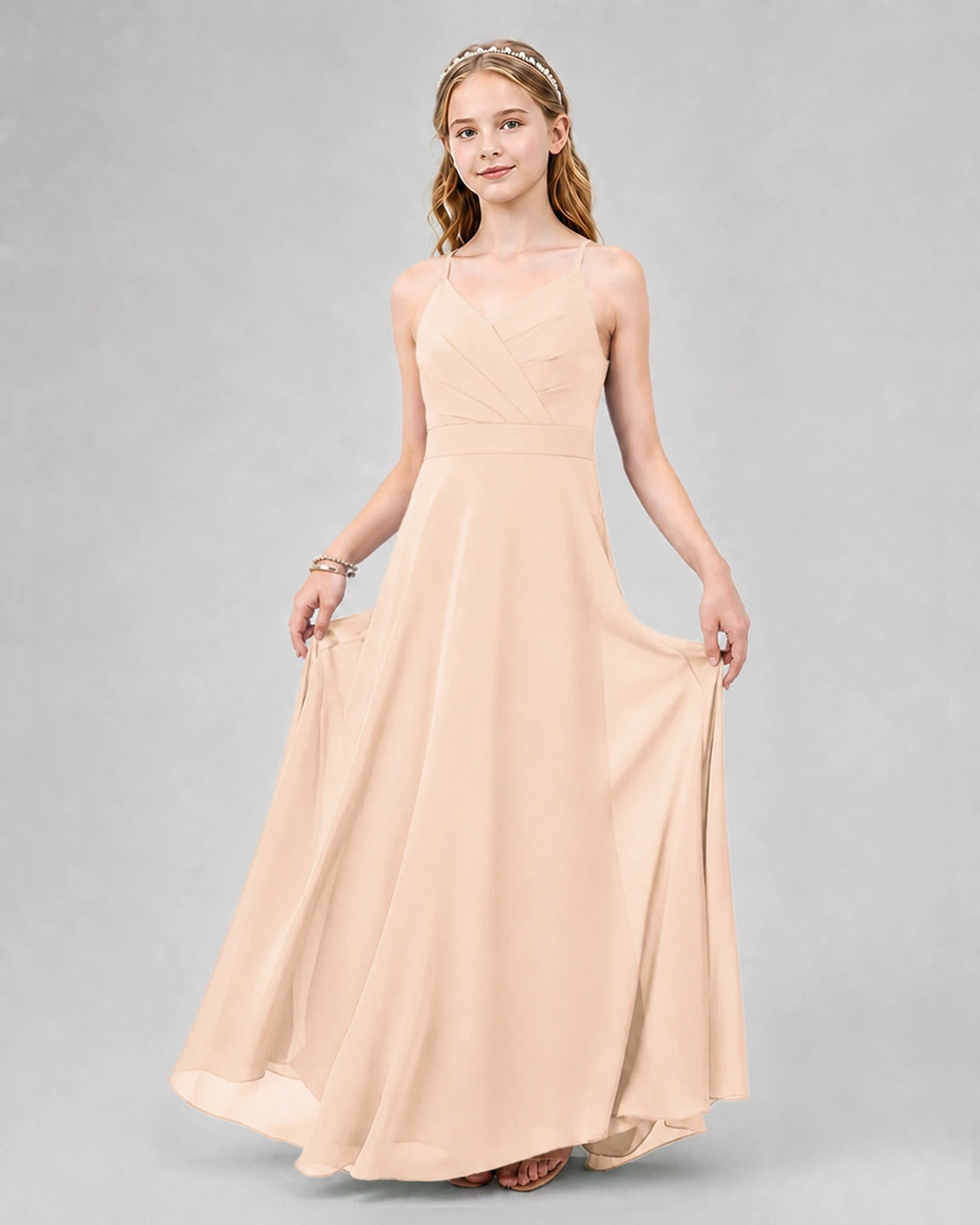 Dideyttawl Junior Bridesmaid Dress with Cutout Back and Criss-Cross Chiffon Skirt