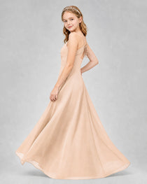 Dideyttawl Junior Bridesmaid Dress with Cutout Back and Criss-Cross Chiffon Skirt