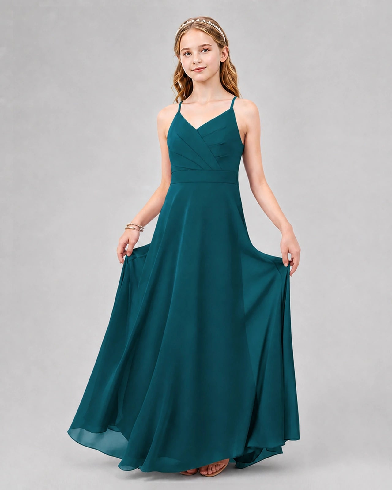 Dideyttawl Junior Bridesmaid Dress with Cutout Back and Criss-Cross Chiffon Skirt
