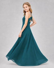 Dideyttawl Junior Bridesmaid Dress with Cutout Back and Criss-Cross Chiffon Skirt