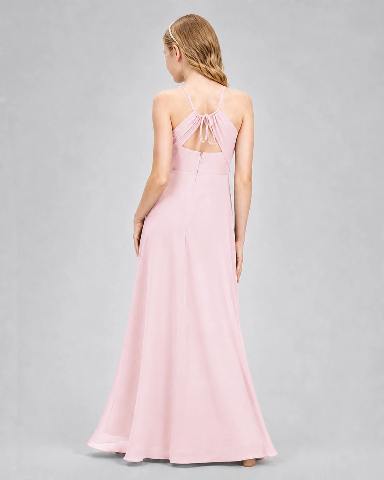 Dideyttawl Junior Bridesmaid Dress with Cutout Back and Criss-Cross Chiffon Skirt