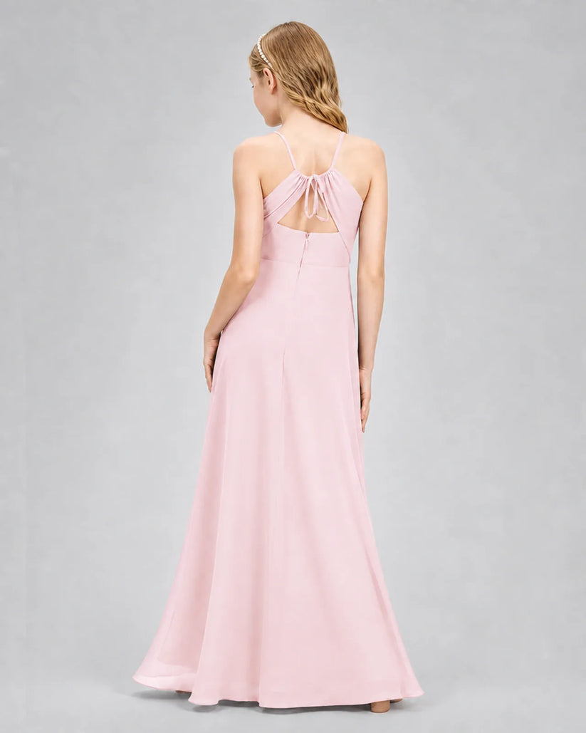 Pink Chiffon A-line Junior Bridesmaid Dress Back View