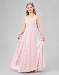 Dideyttawl Junior Bridesmaid Dress with Cutout Back and Criss-Cross Chiffon Skirt