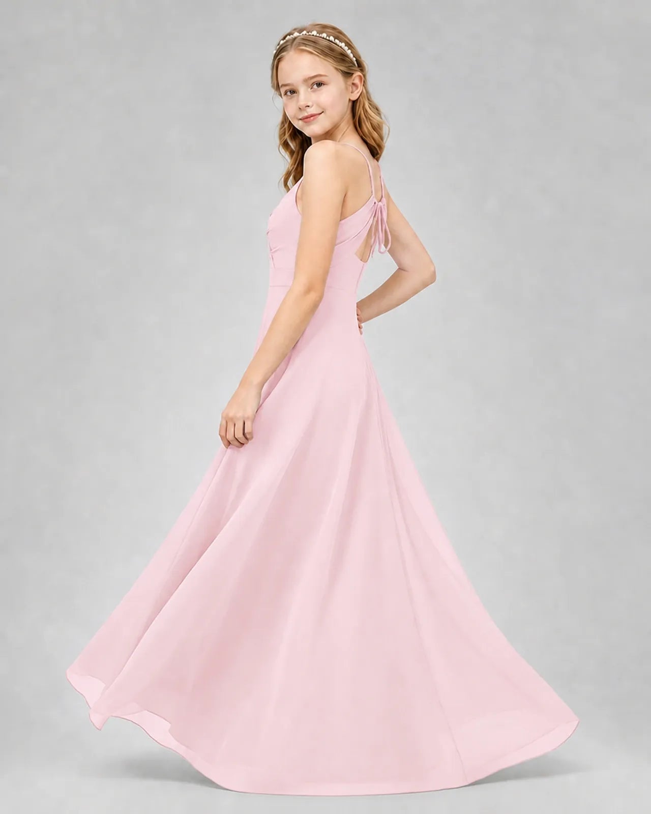 Pink Chiffon A-line Junior Bridesmaid Dress Side View