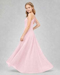 Dideyttawl Junior Bridesmaid Dress with Cutout Back and Criss-Cross Chiffon Skirt