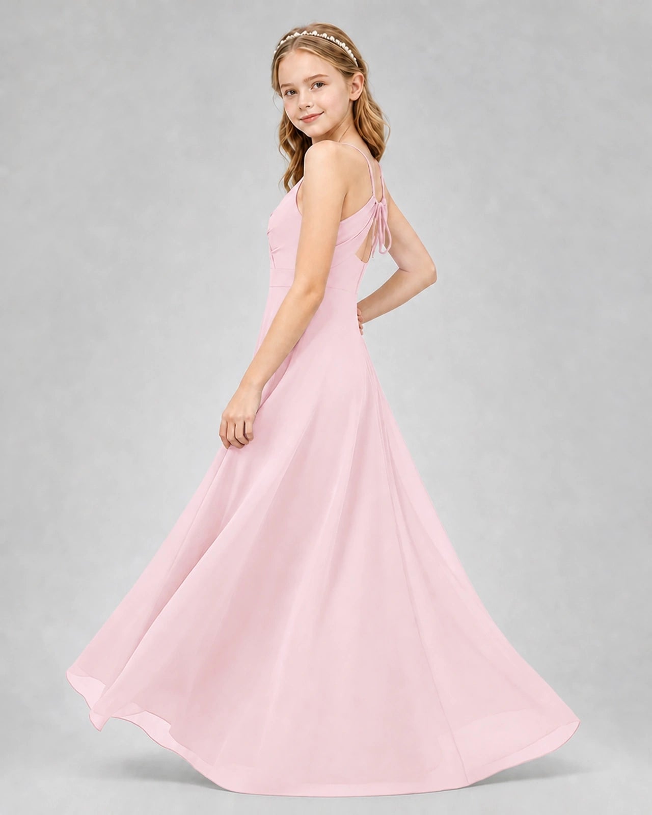 Dideyttawl Junior Bridesmaid Dress with Cutout Back and Criss-Cross Chiffon Skirt