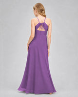 Purple Chiffon A-line Junior Bridesmaid Dress Back View