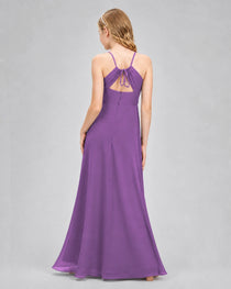 Dideyttawl Junior Bridesmaid Dress with Cutout Back and Criss-Cross Chiffon Skirt