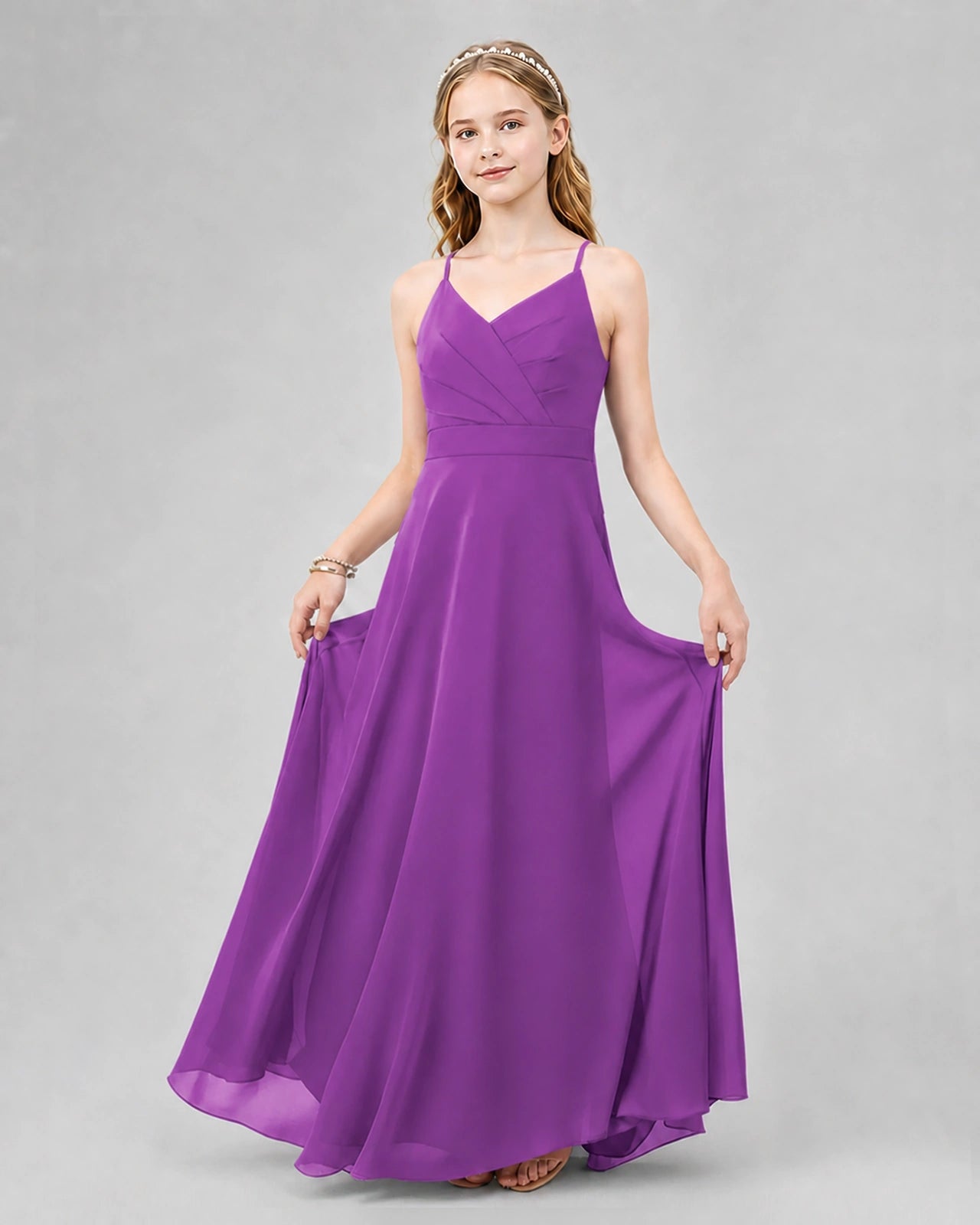 Dideyttawl Junior Bridesmaid Dress with Cutout Back and Criss-Cross Chiffon Skirt
