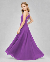 Dideyttawl Junior Bridesmaid Dress with Cutout Back and Criss-Cross Chiffon Skirt