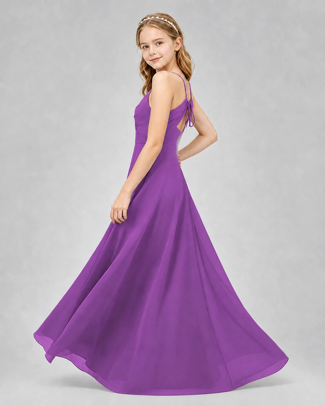 Dideyttawl Junior Bridesmaid Dress with Cutout Back and Criss-Cross Chiffon Skirt