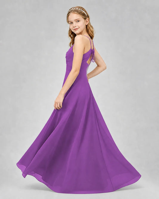Purple Chiffon A-line Junior Bridesmaid Dress Side View