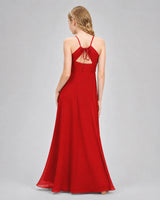 Red Chiffon A-line Junior Bridesmaid Dress Back View