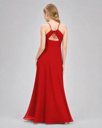Dideyttawl Junior Bridesmaid Dress with Cutout Back and Criss-Cross Chiffon Skirt