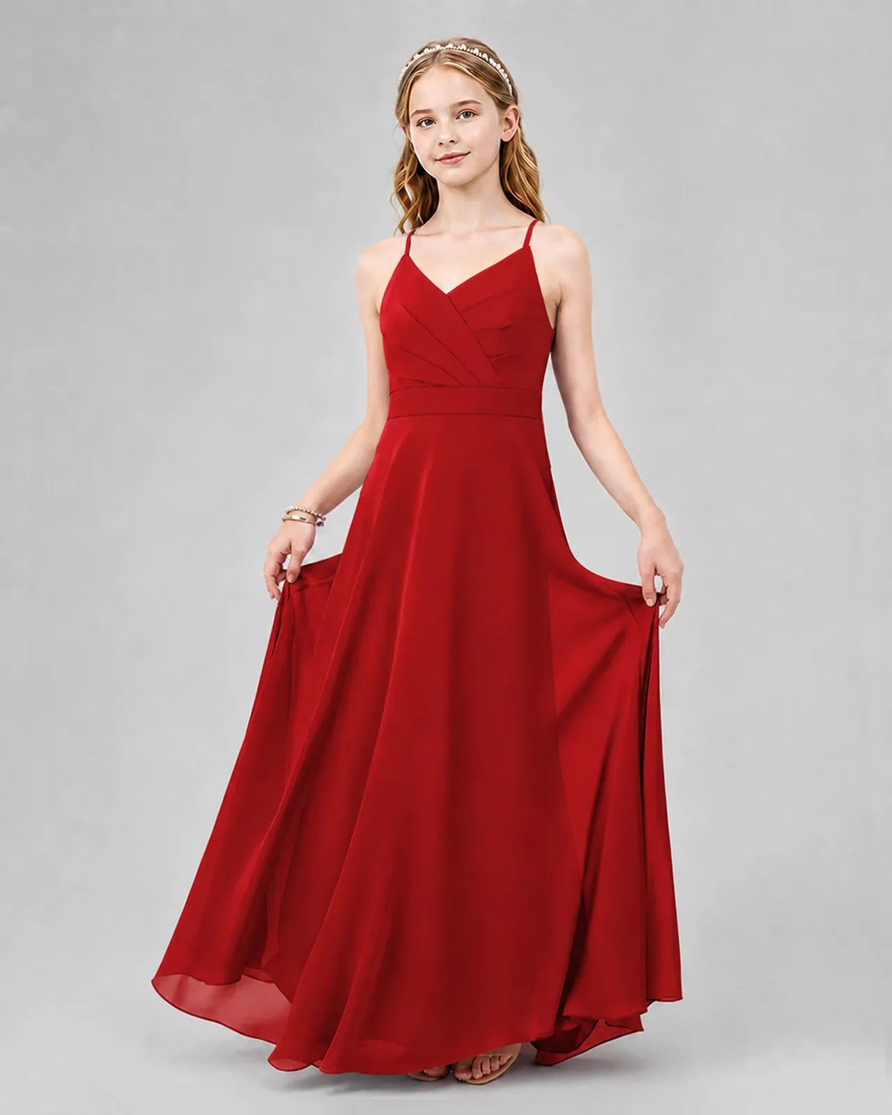 Red Chiffon A-line Junior Bridesmaid Dress Front View