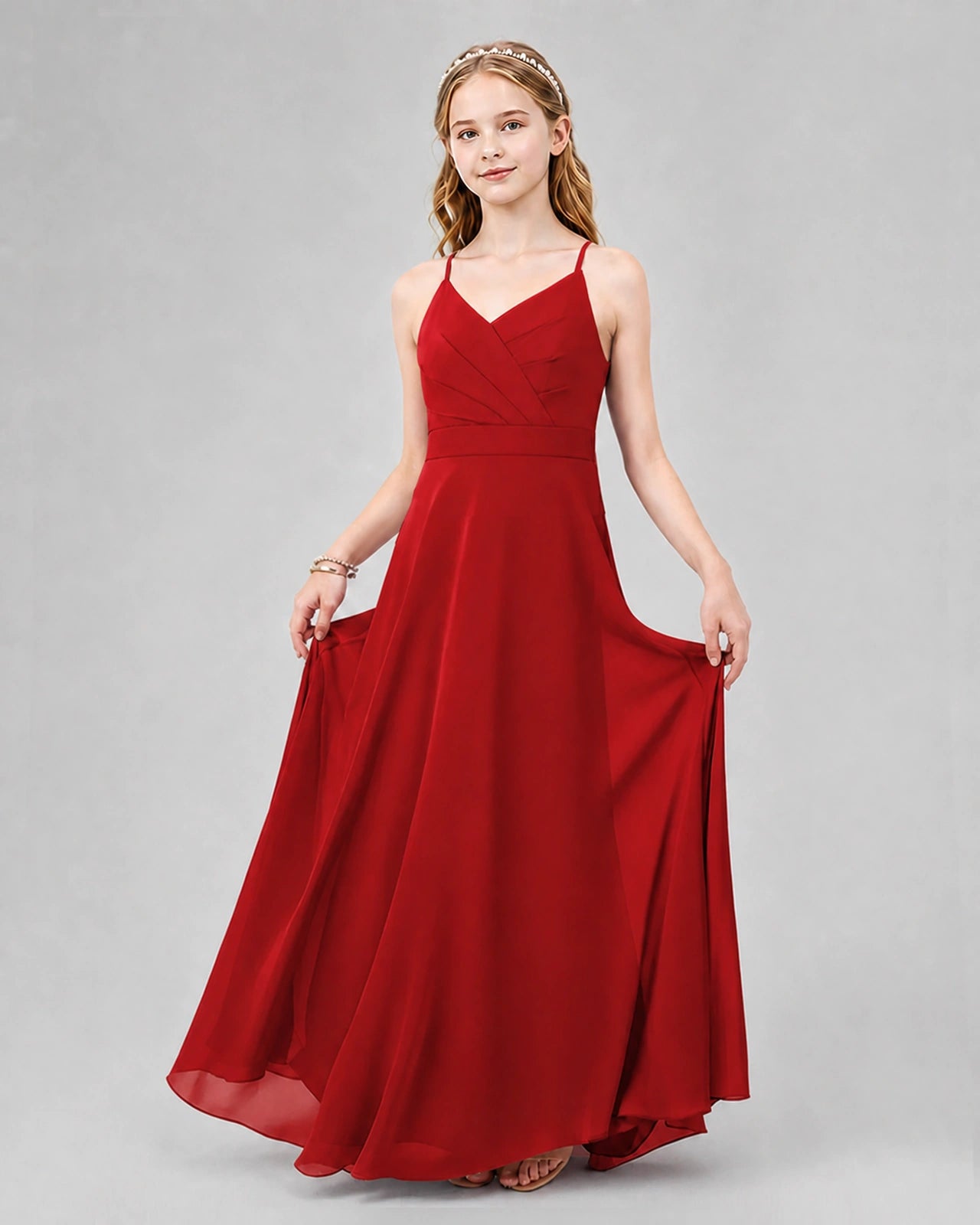 Dideyttawl Junior Bridesmaid Dress with Cutout Back and Criss-Cross Chiffon Skirt