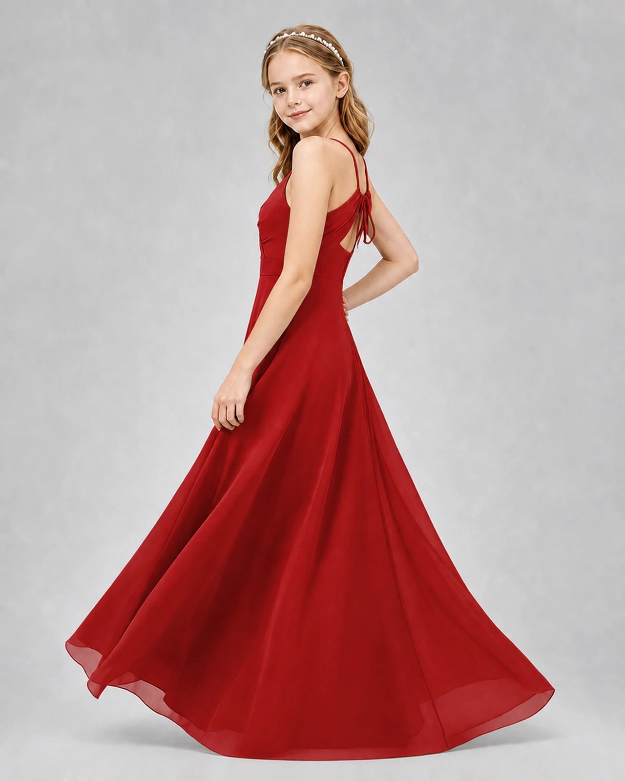 Dideyttawl Junior Bridesmaid Dress with Cutout Back and Criss-Cross Chiffon Skirt