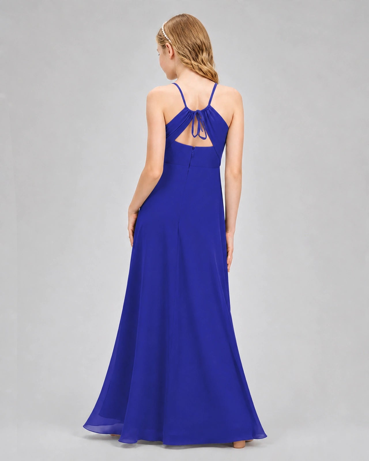 Dideyttawl Junior Bridesmaid Dress with Cutout Back and Criss-Cross Chiffon Skirt