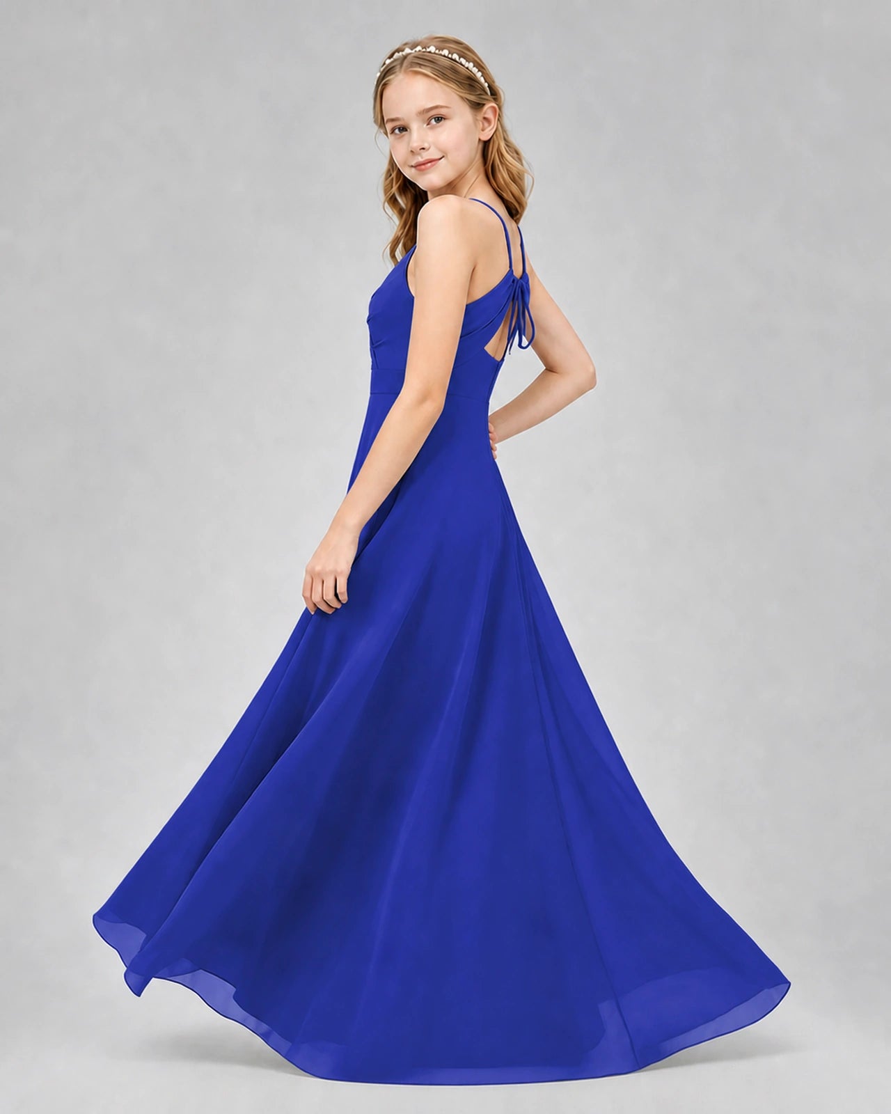 Dideyttawl Junior Bridesmaid Dress with Cutout Back and Criss-Cross Chiffon Skirt
