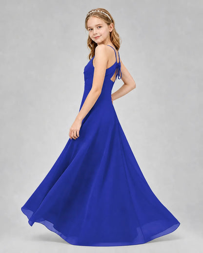 Royal Blue Chiffon A-line Junior Bridesmaid Dress Side View
