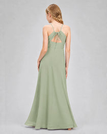 Dideyttawl Junior Bridesmaid Dress with Cutout Back and Criss-Cross Chiffon Skirt