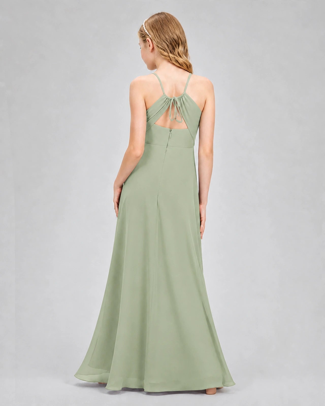 Dideyttawl Junior Bridesmaid Dress with Cutout Back and Criss-Cross Chiffon Skirt