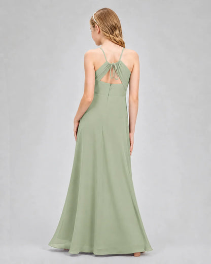 Sage Green Chiffon A-line Junior Bridesmaid Dress Back View