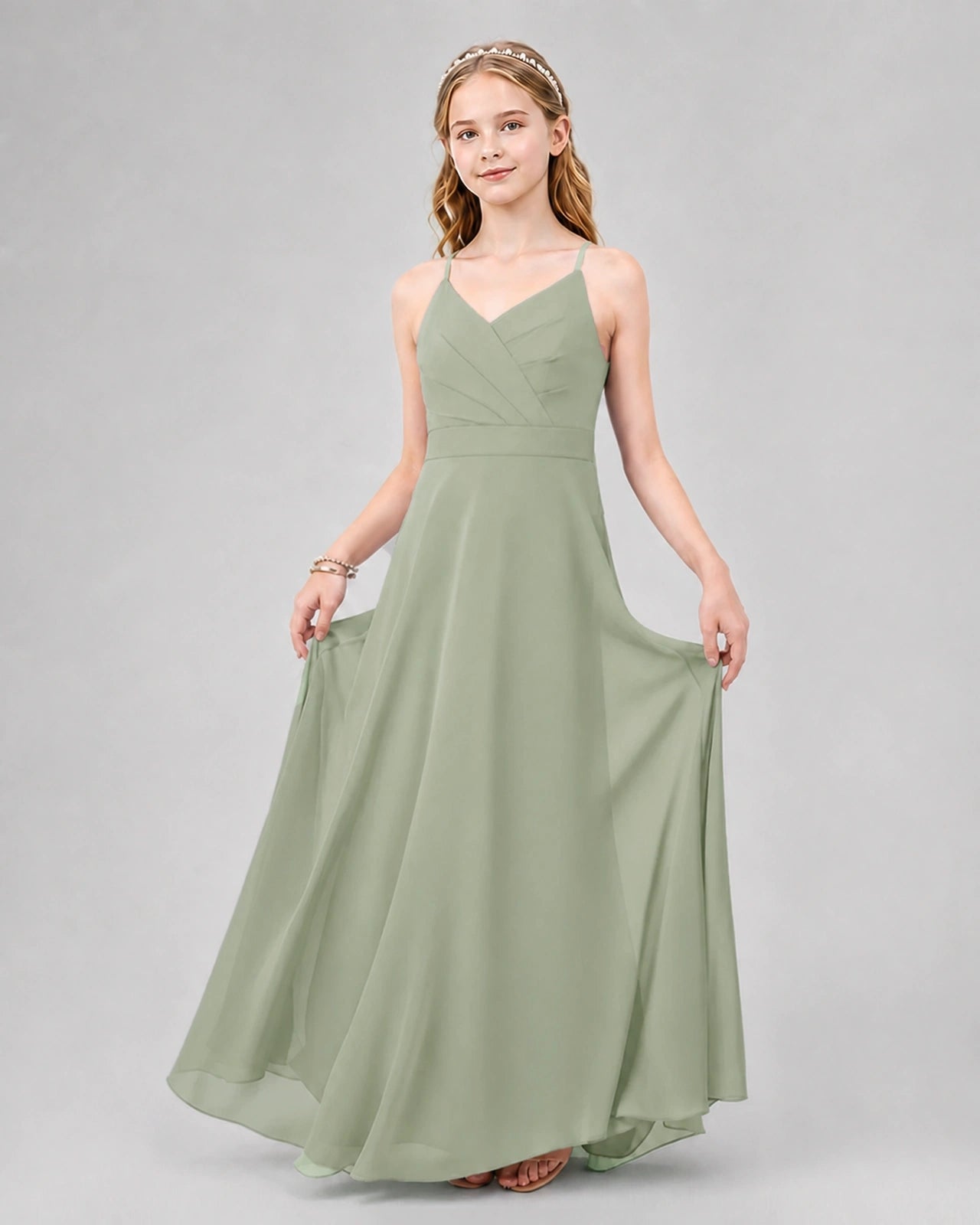 Dideyttawl Junior Bridesmaid Dress with Cutout Back and Criss-Cross Chiffon Skirt