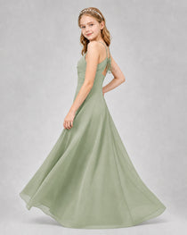 Dideyttawl Junior Bridesmaid Dress with Cutout Back and Criss-Cross Chiffon Skirt