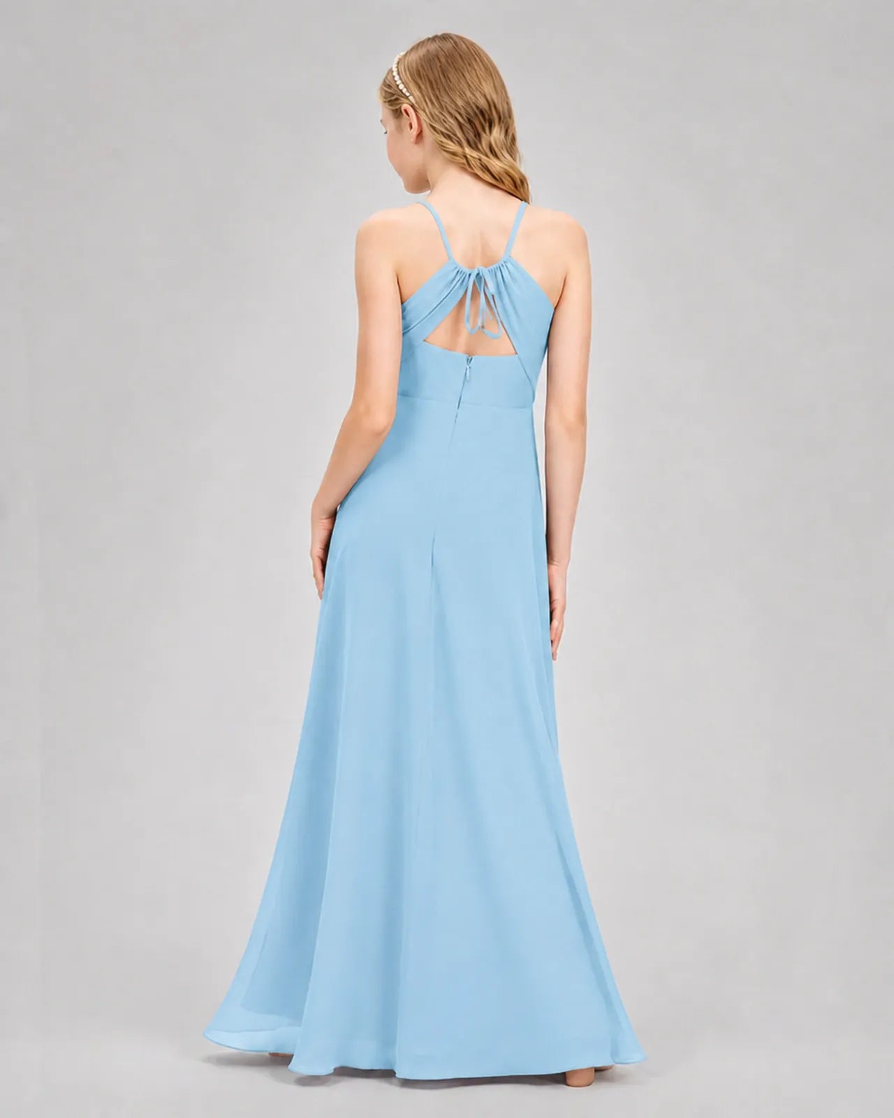 Sky Blue Chiffon A-line Junior Bridesmaid Dress Back View