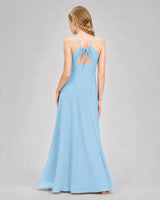 Sky Blue Chiffon A-line Junior Bridesmaid Dress Back View